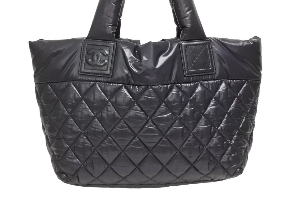 Chanel Coco Cocoon Small Tote Handbag CC Logo Black Silver — view 3