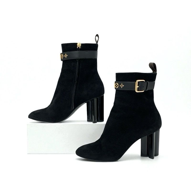 Louis Vuitton Silhouette Line Monogram Boots Short Shoes Suede Black — view 4