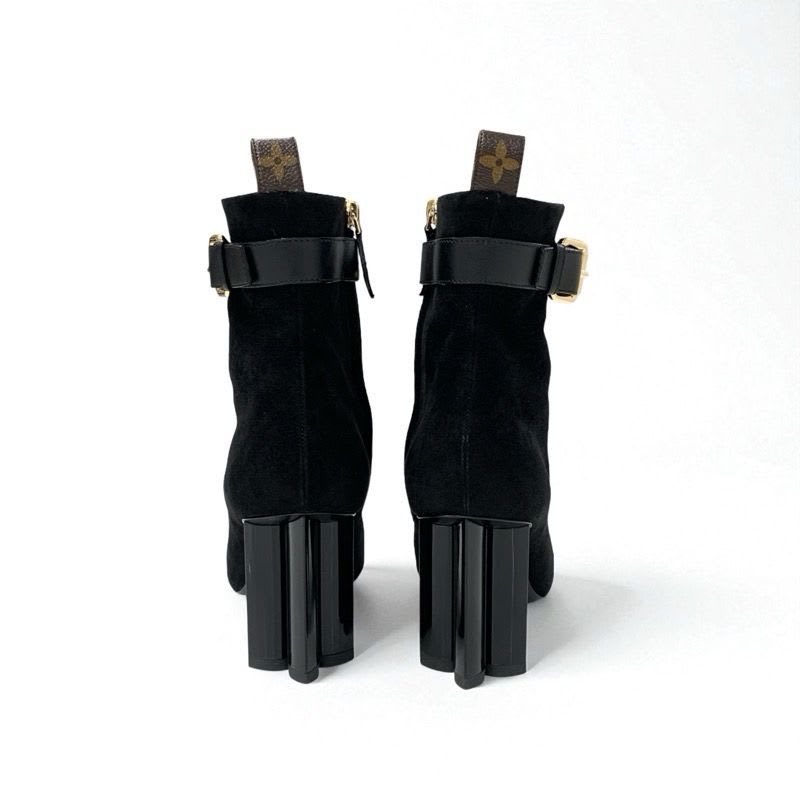 Louis Vuitton Silhouette Line Monogram Boots Short Shoes Suede Black — view 5