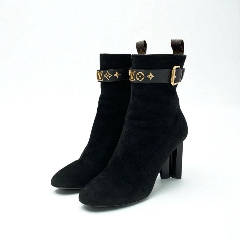 Louis Vuitton Silhouette Line Monogram Boots Short Shoes Suede Black — view 2