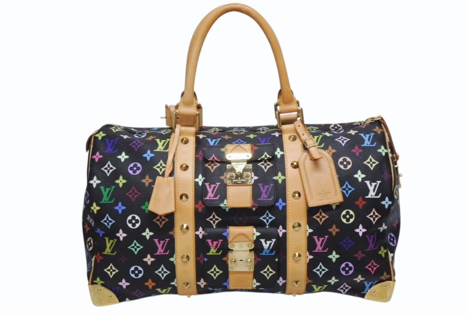 Louis Vuitton Keepall 45 Boston Bag Black Takashi Murakami Multicolor