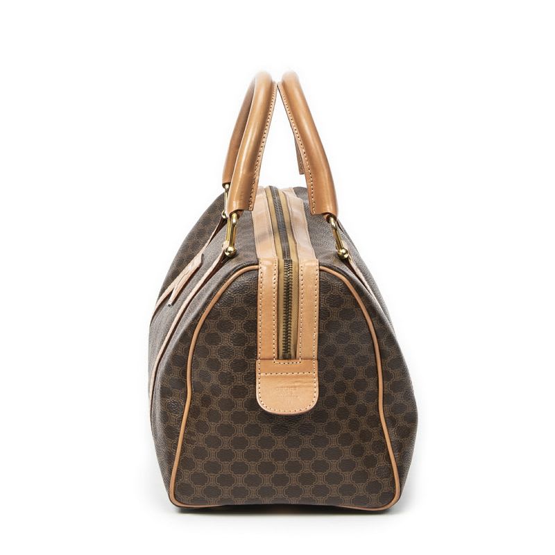 Celine Vintage Small Boston Brown Beige Macadam Canvas AB — view 4