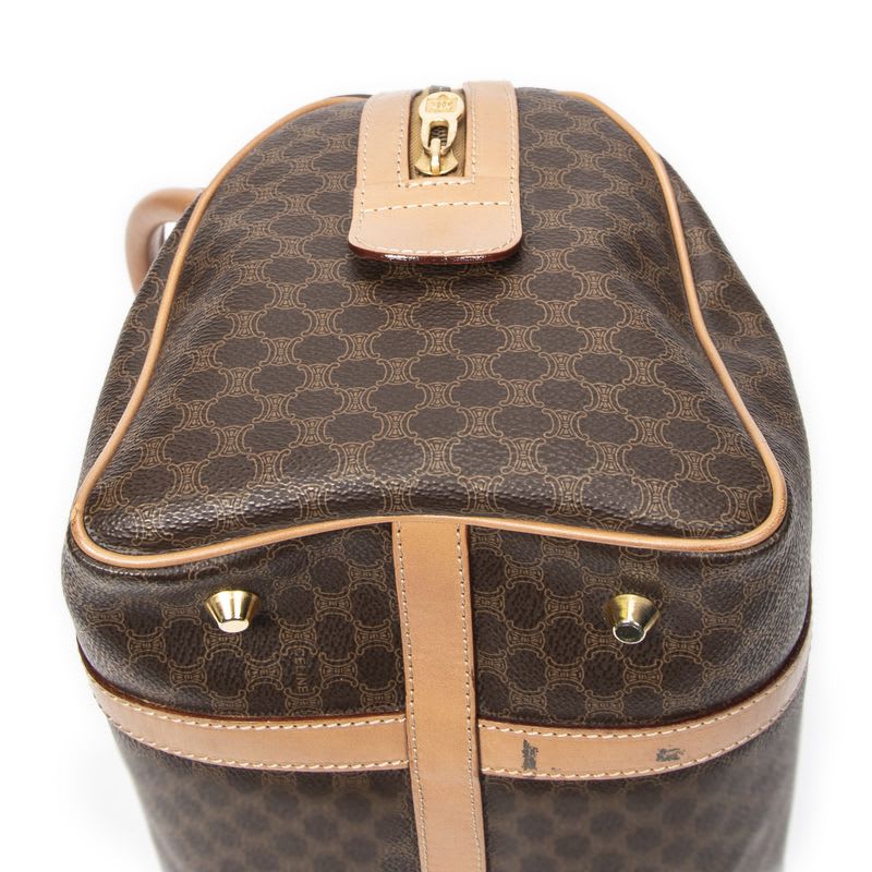 Celine Vintage Small Boston Brown Beige Macadam Canvas AB — view 8