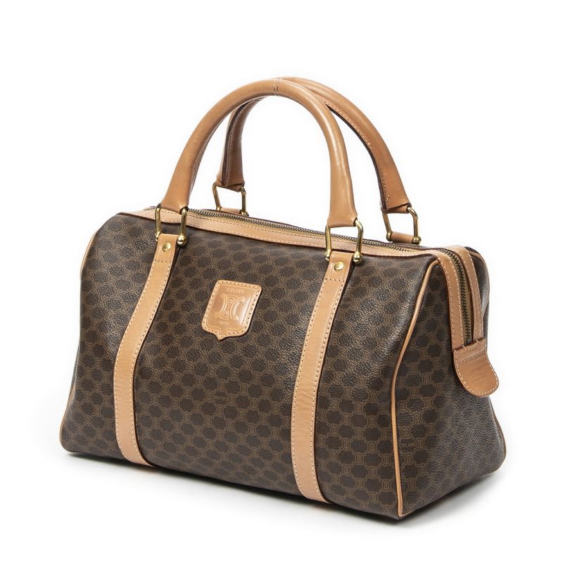 Celine Vintage Small Boston Brown Beige Macadam Canvas AB — view 3