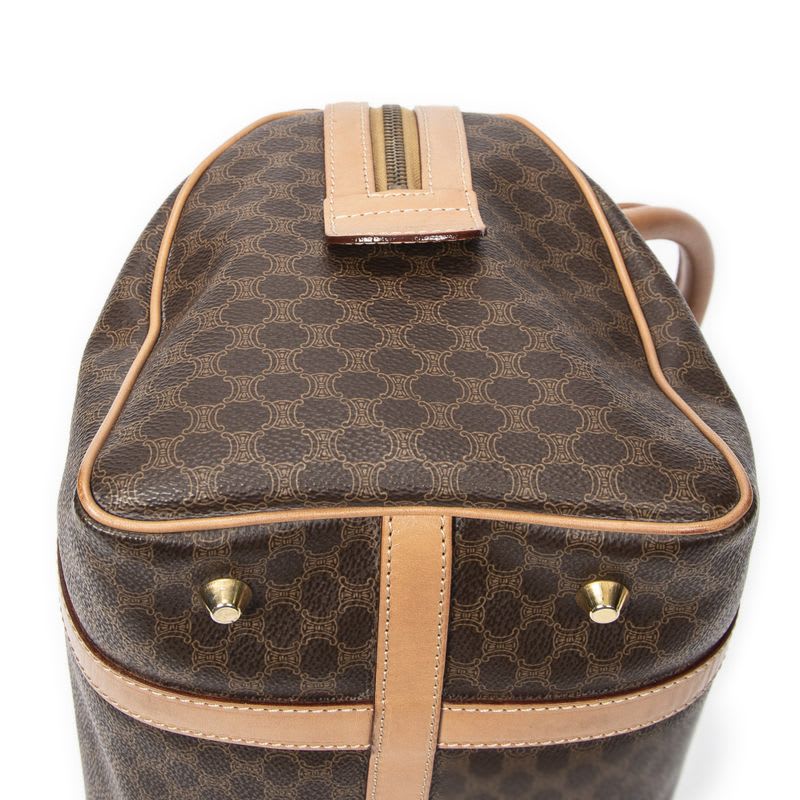 Celine Vintage Small Boston Brown Beige Macadam Canvas AB — view 9