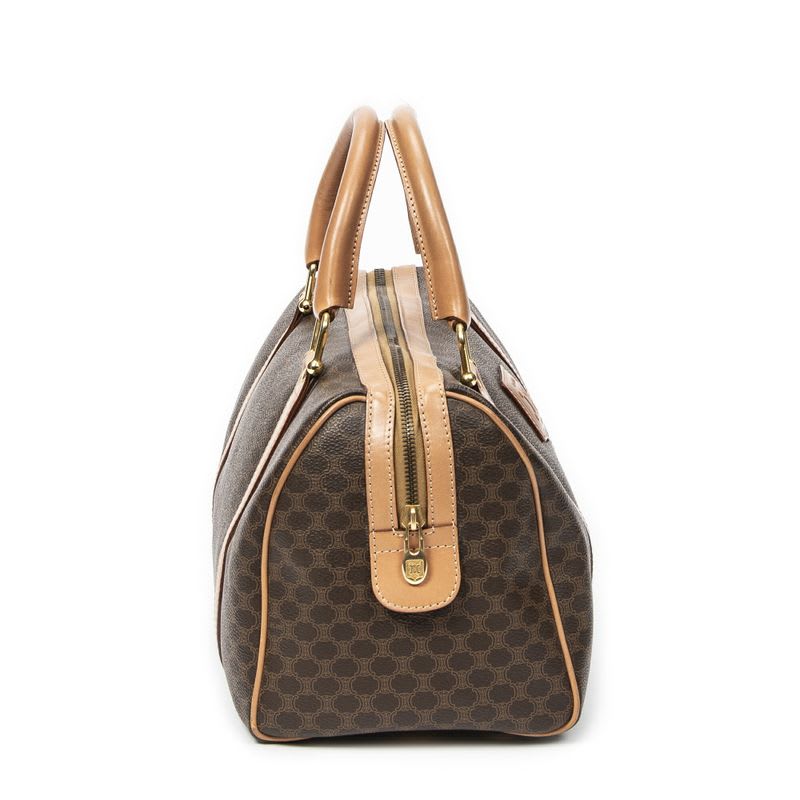 Celine Vintage Small Boston Brown Beige Macadam Canvas AB — view 5
