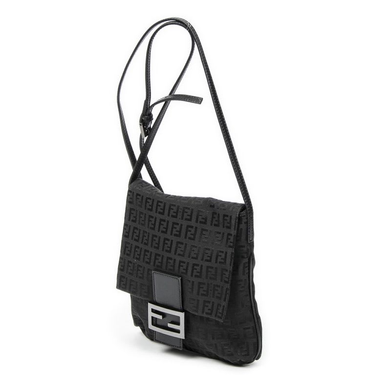 Fendi Small Flap Crossbody Black Zucchino Canvas — view 3