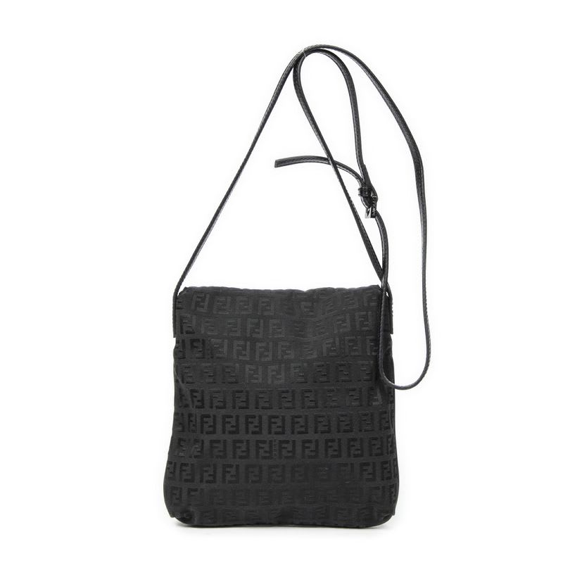 Fendi Small Flap Crossbody Black Zucchino Canvas — view 6