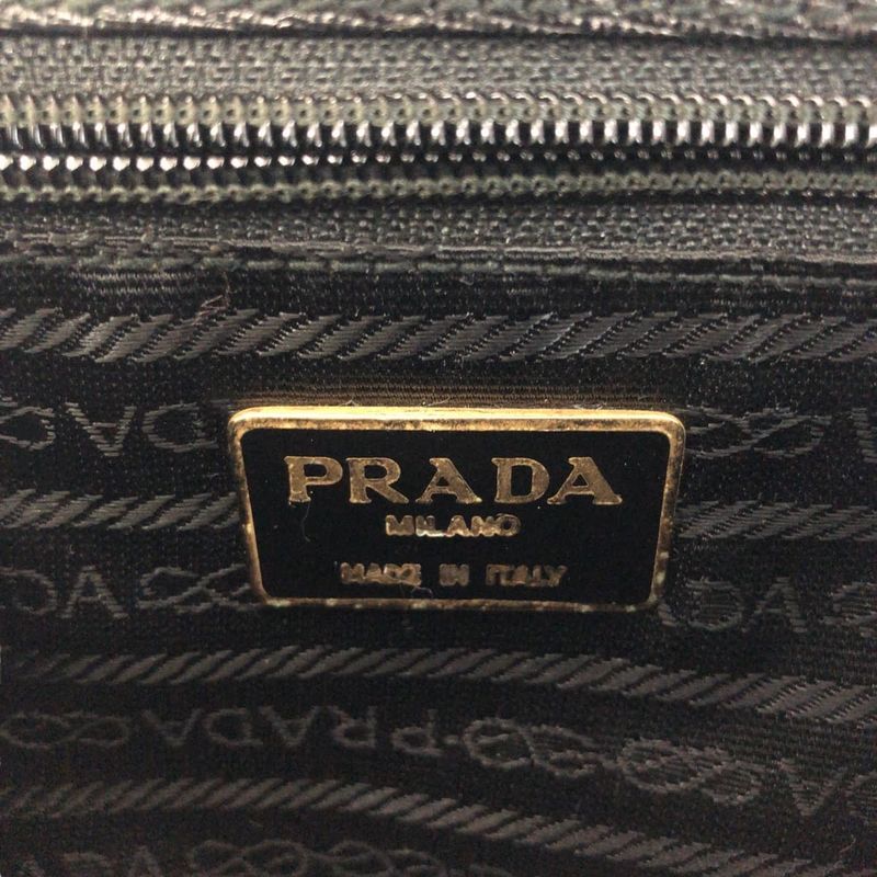 Prada Vintage Saffiano Logo Black Gold Hardware Leather Second Bag Clutch — view 4