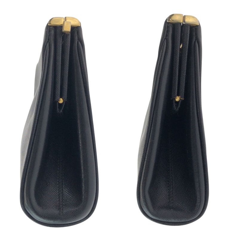Prada Vintage Saffiano Logo Black Gold Hardware Leather Second Bag Clutch — view 8