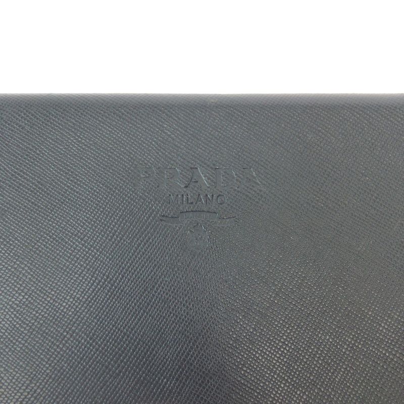 Prada Vintage Saffiano Logo Black Gold Hardware Leather Second Bag Clutch — view 5