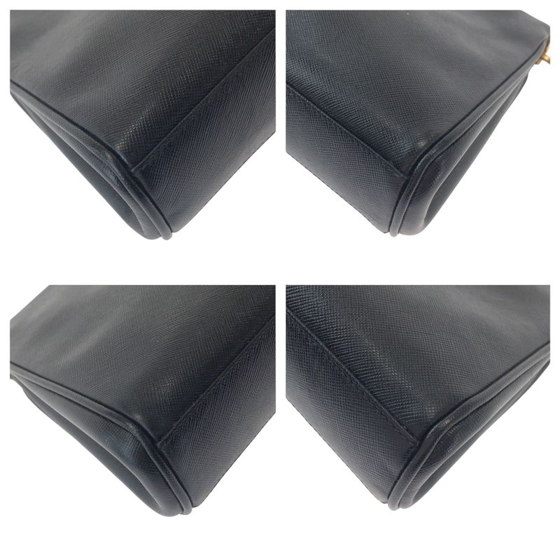 Prada Vintage Saffiano Logo Black Gold Hardware Leather Second Bag Clutch — view 3