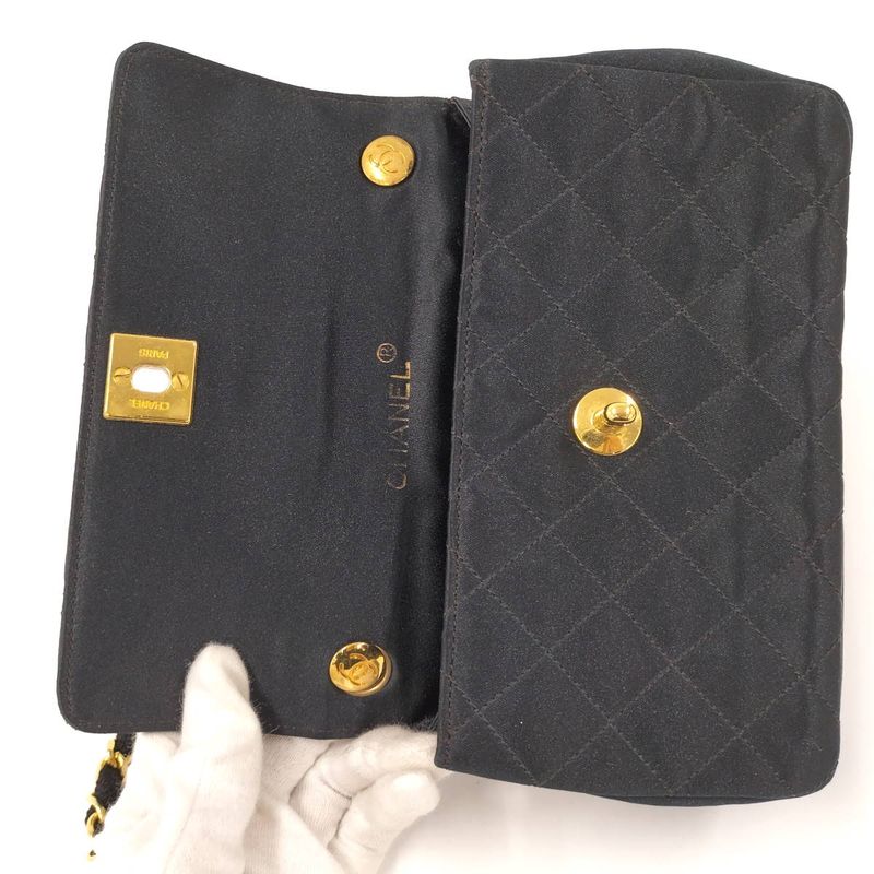 Chanel Mini Quilted Chain Shoulder Bag Satin Black — view 8