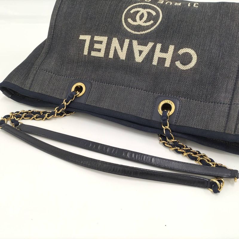 Chanel Deauville MM Tote Bag Denim Blue — view 7