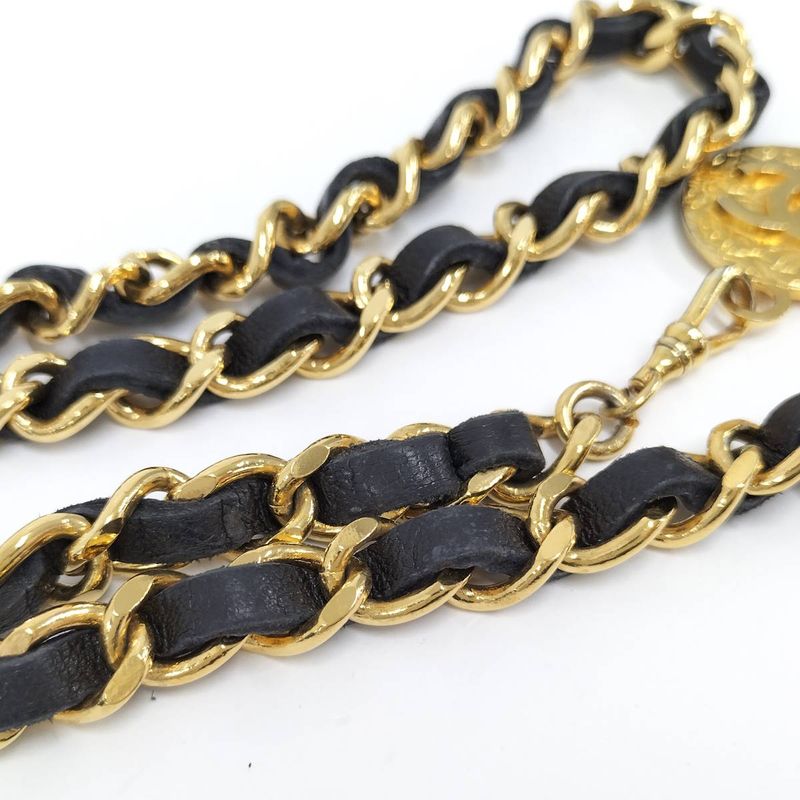 Chanel Chain Belt Medallion Coco Mark Leather Plated Gold Black — view 4