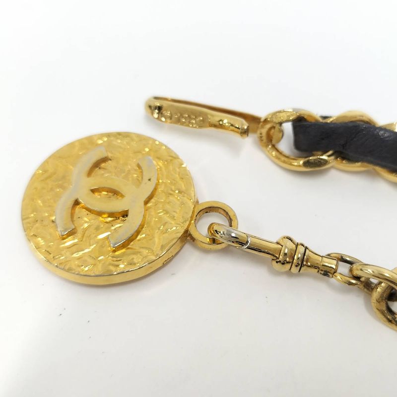 Chanel Chain Belt Medallion Coco Mark Leather Plated Gold Black — view 7