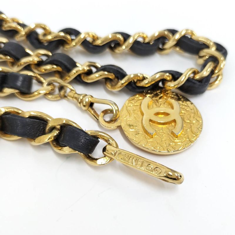 Chanel Chain Belt Medallion Coco Mark Leather Plated Gold Black — view 3