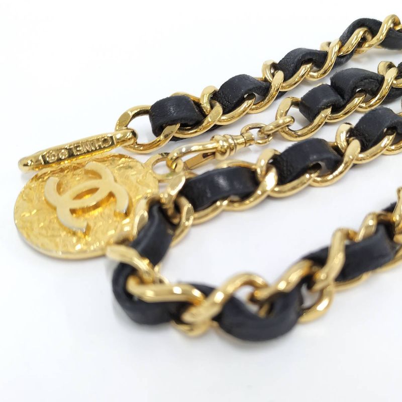 Chanel Chain Belt Medallion Coco Mark Leather Plated Gold Black — view 6