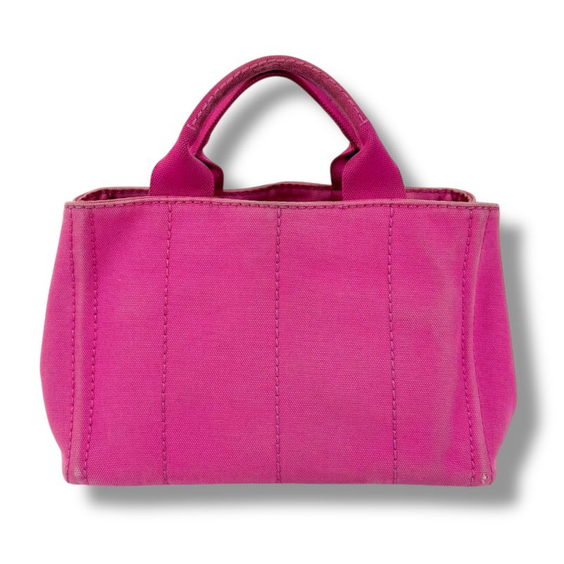 Prada Mini Tote Canapa Handbag Pink Canvas Triangle Logo — view 3