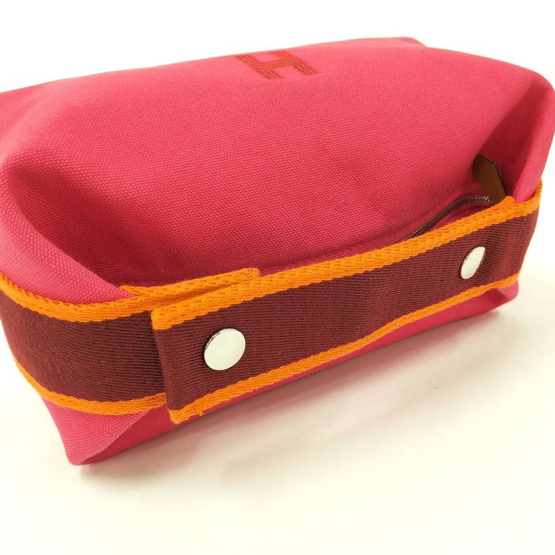 Hermes Brid a Black PM Handbag Vanity Pouch Canvas Pink — view 6