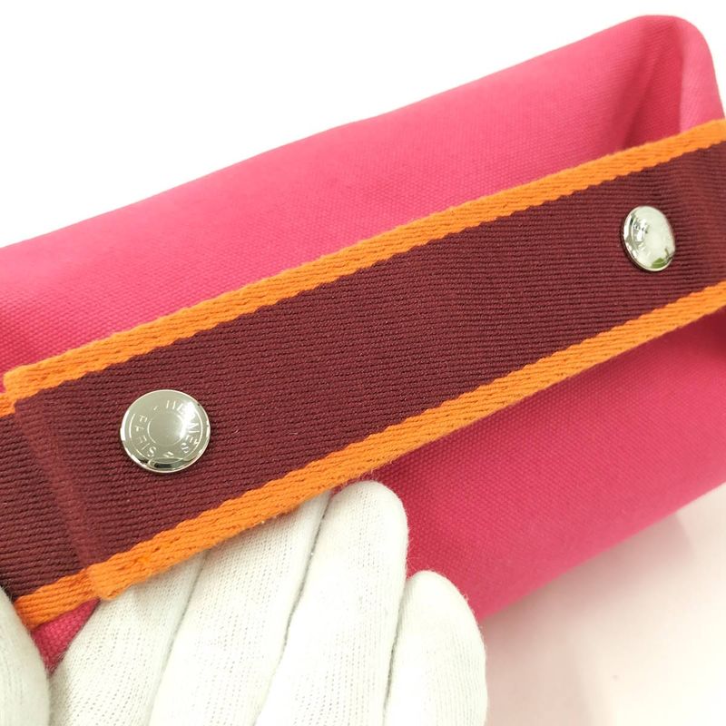 Hermes Brid a Black PM Handbag Vanity Pouch Canvas Pink — view 7