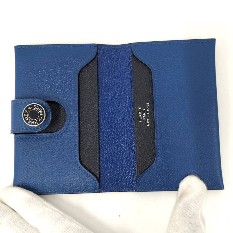 Hermes Rms Card Case Leather Blue Stamped — view 3