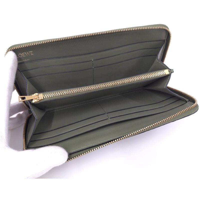 Loewe Repeat Anagram Round Zipper Long Wallet Leather Green C499 T12 — view 2