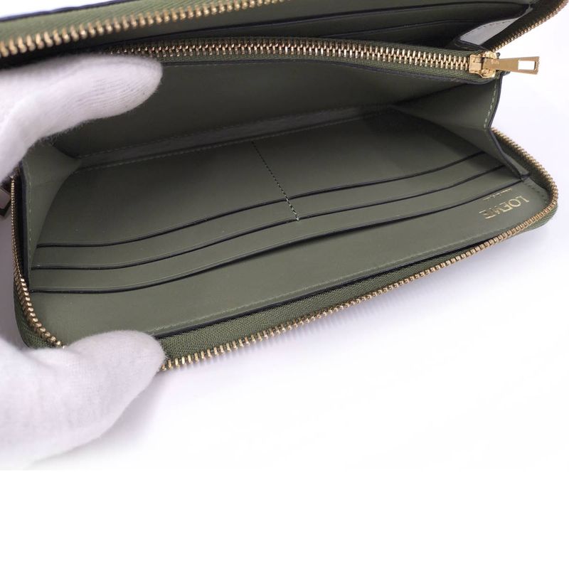 Loewe Repeat Anagram Round Zipper Long Wallet Leather Green C499 T12 — view 8