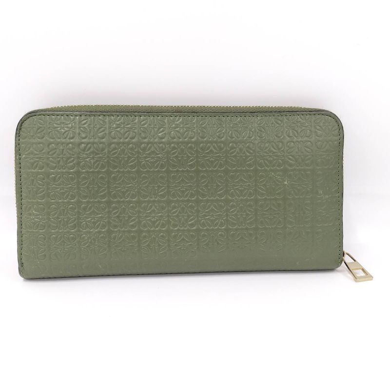 Loewe Repeat Anagram Round Zipper Long Wallet Leather Green C499 T12 — view 3