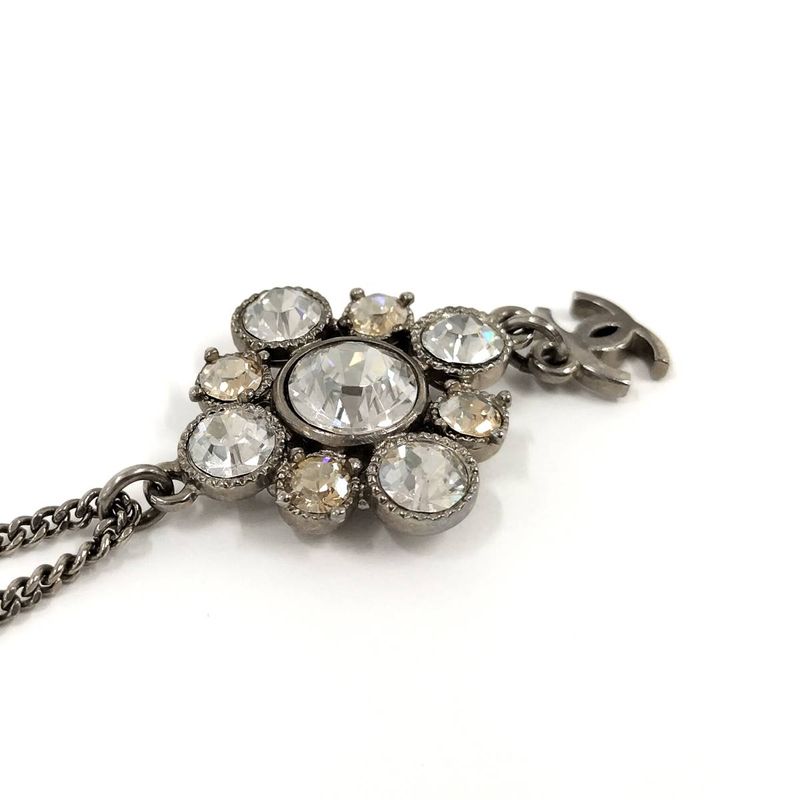 Chanel Necklace Coco Rhinestone Plated Silver 09 — view 6