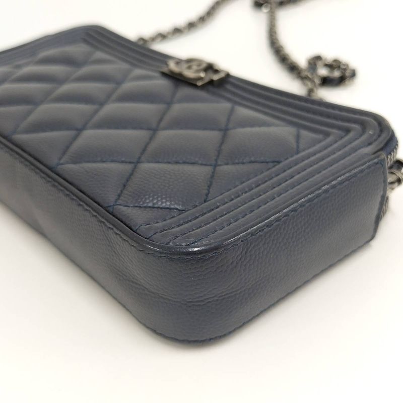 Chanel Boy Chain Wallet in Navy Caviar Leather — view 3