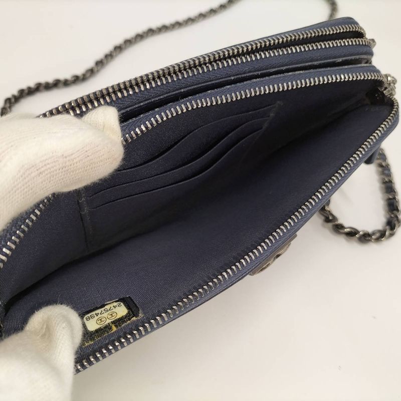 Chanel Boy Chain Wallet in Navy Caviar Leather — view 8