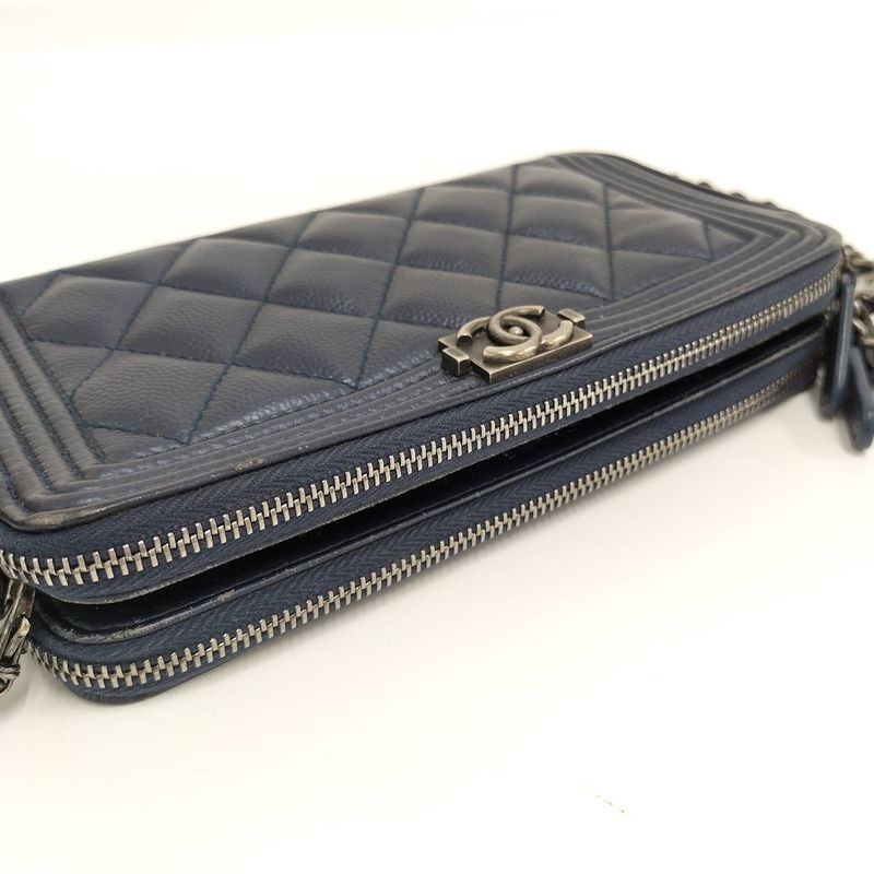 Chanel Boy Chain Wallet in Navy Caviar Leather — view 5