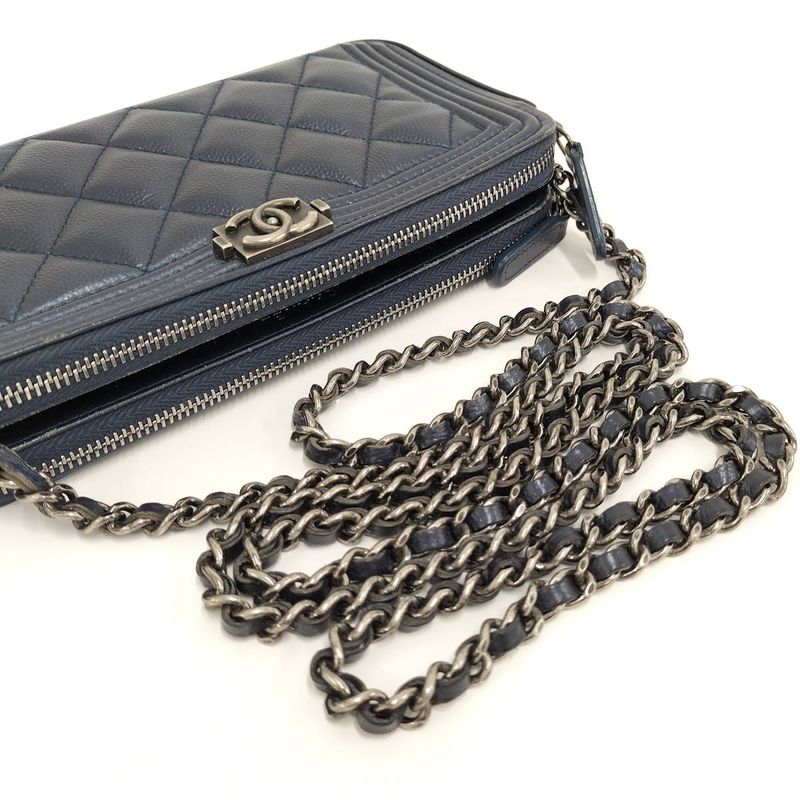 Chanel Boy Chain Wallet in Navy Caviar Leather — view 6