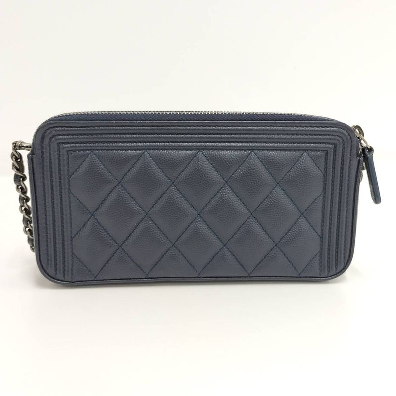 Chanel Boy Chain Wallet in Navy Caviar Leather — view 2