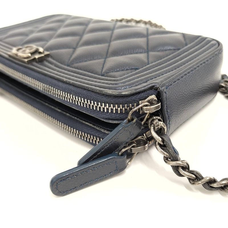 Chanel Boy Chain Wallet in Navy Caviar Leather — view 4