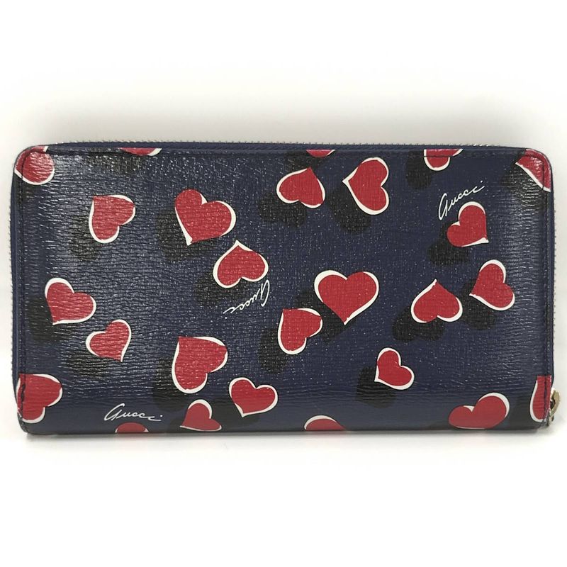 Gucci Round Zipper Long Wallet Interlocking G Heart Pattern Leather Navy — view 3