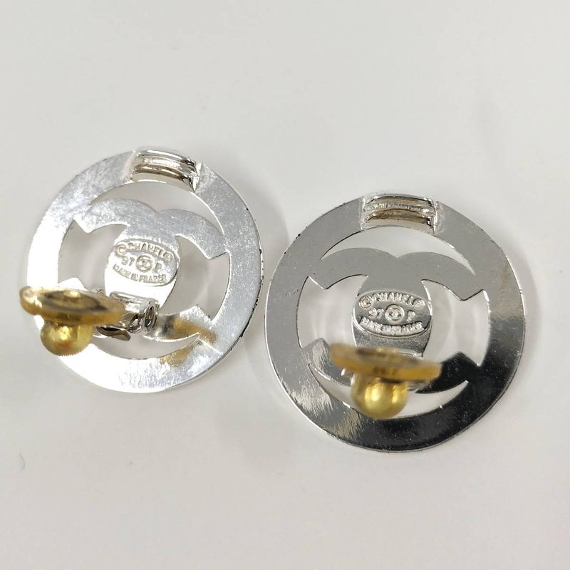 Chanel Earrings Coco Mark Turnlock Plated Silver 97 — view 8