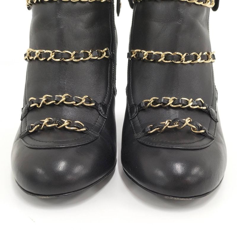 Chanel Chain Ankle Boots Leather Black Size 35 — view 6