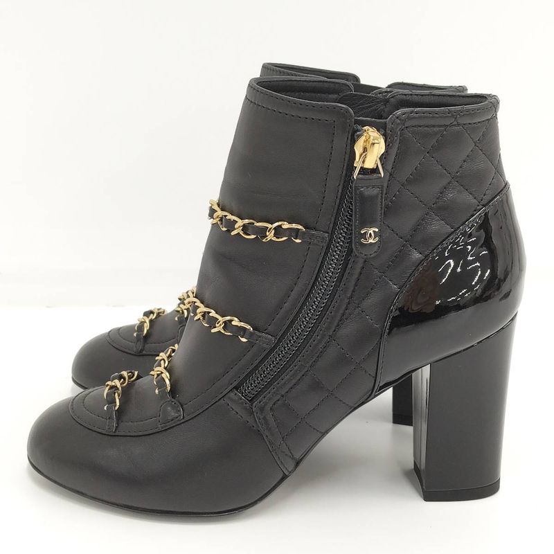 Chanel Chain Ankle Boots Leather Black Size 35 — view 2