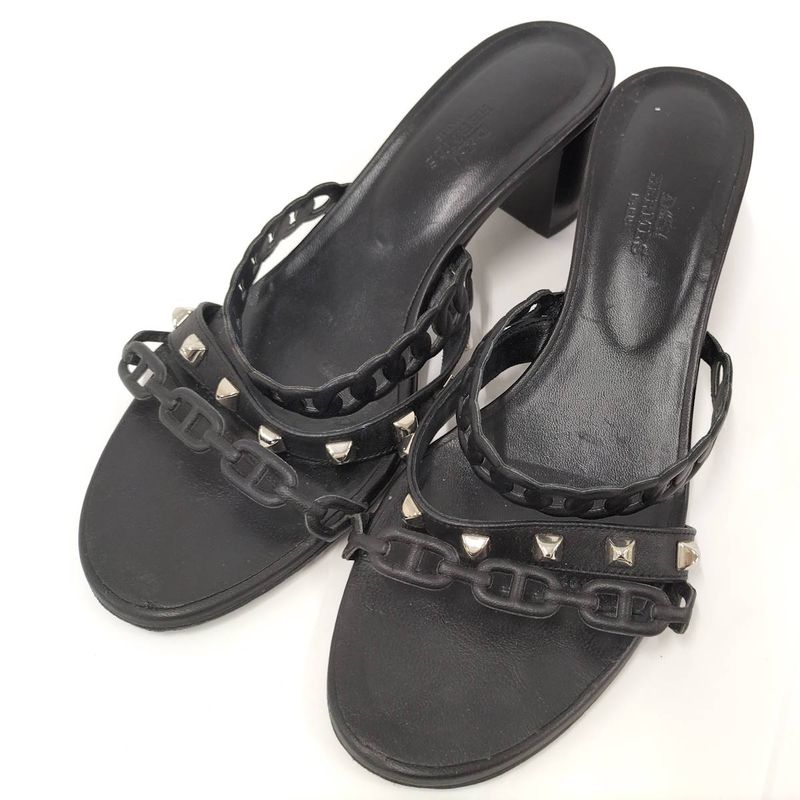 Hermes Sandals Ajaccio Chaine D'ancre Leather Black Size 38 — view 6