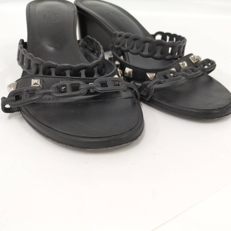 Hermes Sandals Ajaccio Chaine D'ancre Leather Black Size 38 — view 4