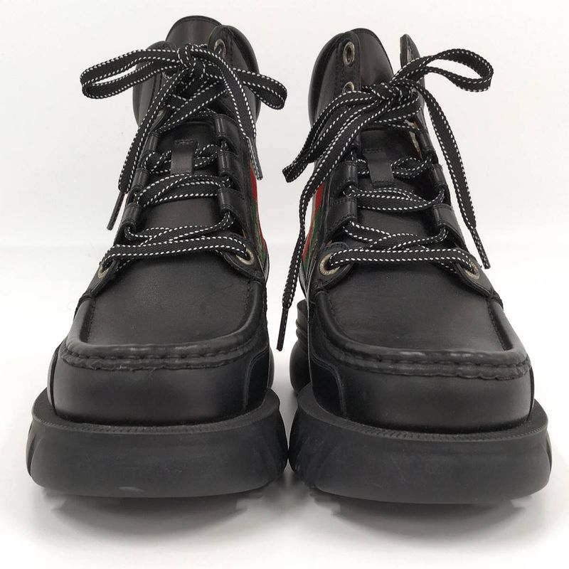 Gucci Ankle Boots Interlocking G Lace Up Short Size 5 1 2 Leather Black — view 4