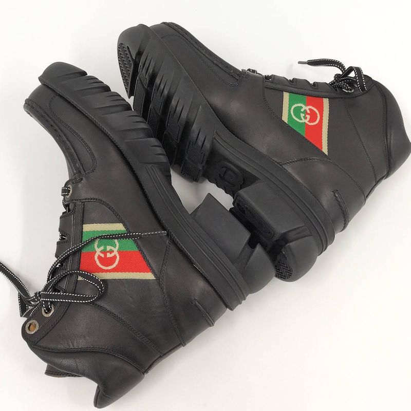 Gucci Ankle Boots Interlocking G Lace Up Short Size 5 1 2 Leather Black — view 6