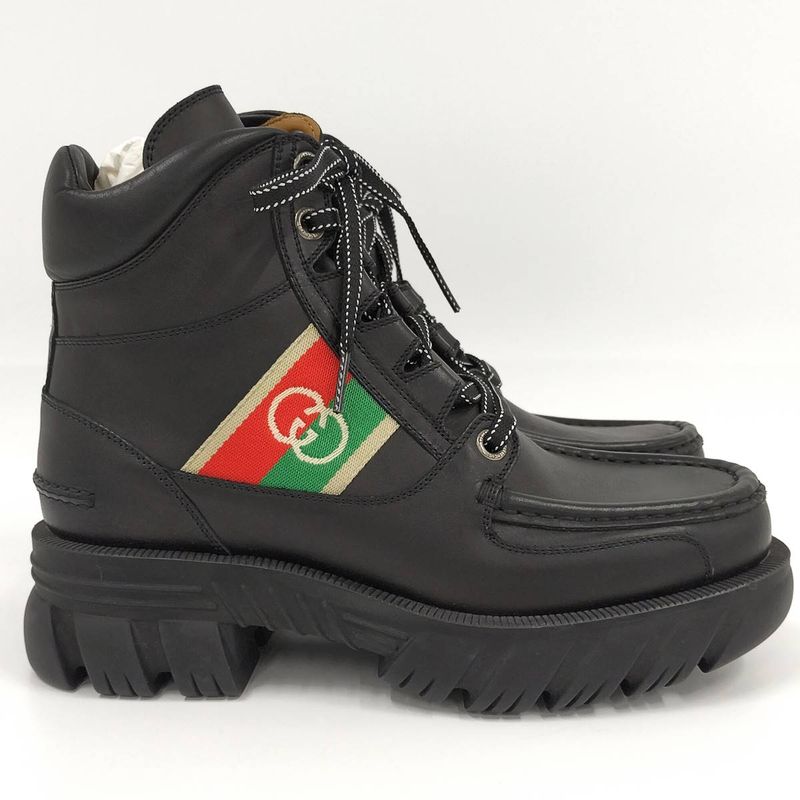 Gucci Ankle Boots Interlocking G Lace Up Short Size 5 1 2 Leather Black — view 3