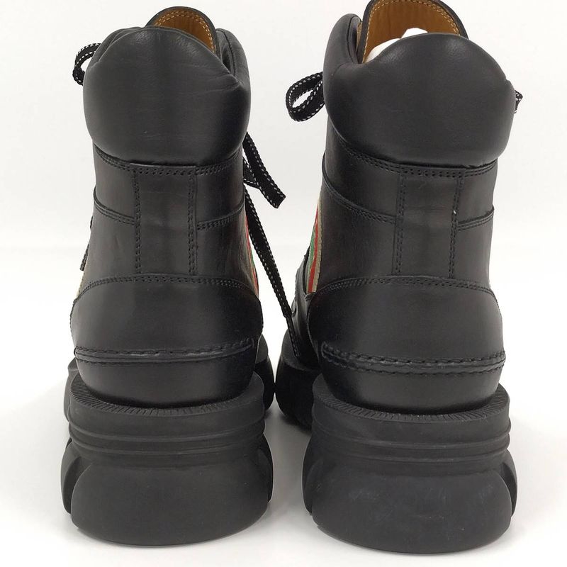 Gucci Ankle Boots Interlocking G Lace Up Short Size 5 1 2 Leather Black — view 5