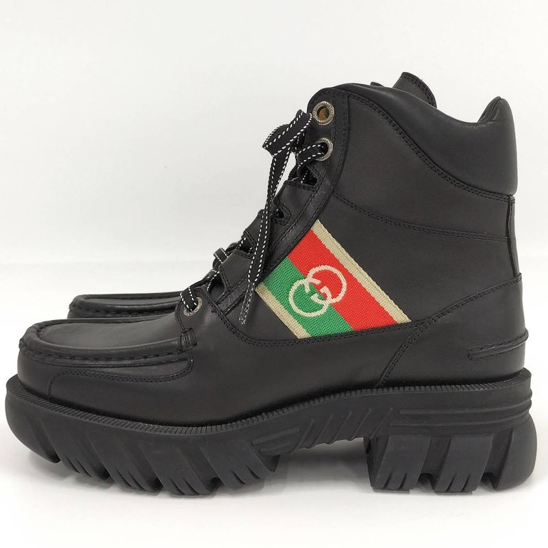 Gucci Ankle Boots Interlocking G Lace Up Short Size 5 1 2 Leather Black — view 2