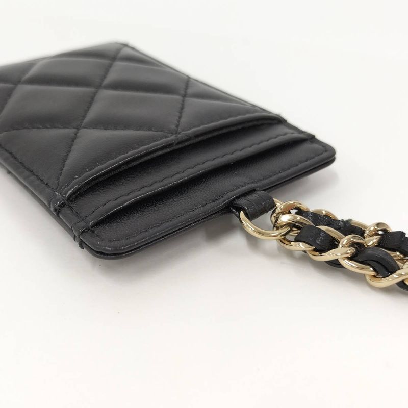 Chanel Chain Shoulder Card Holder Quilted Lambskin Black — view 7