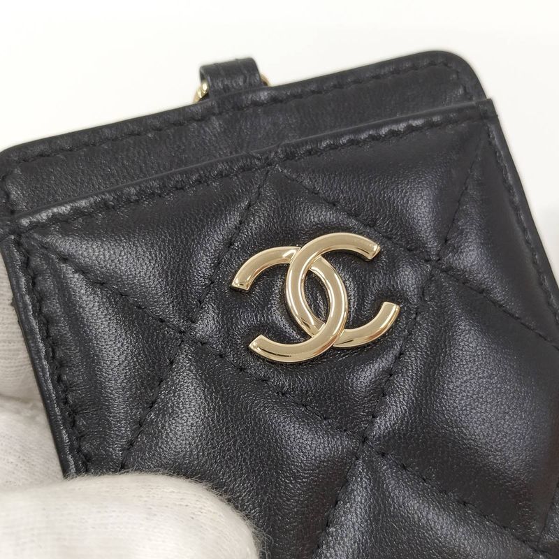 Chanel Chain Shoulder Card Holder Quilted Lambskin Black — view 8