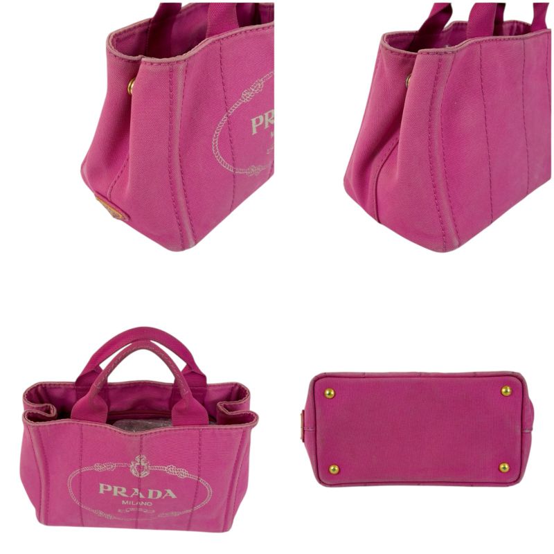 Prada Mini Tote Canapa Handbag Pink Canvas Triangle Logo — view 4